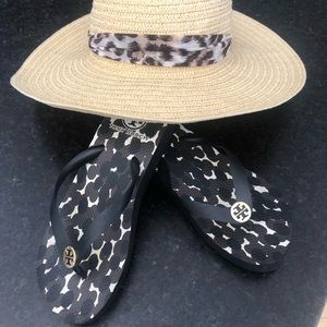 Tory Burch spotted panther wedge flip flops